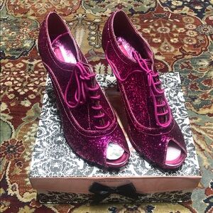 Bordello Fuchsia pink Glitter Peep Toe Heels